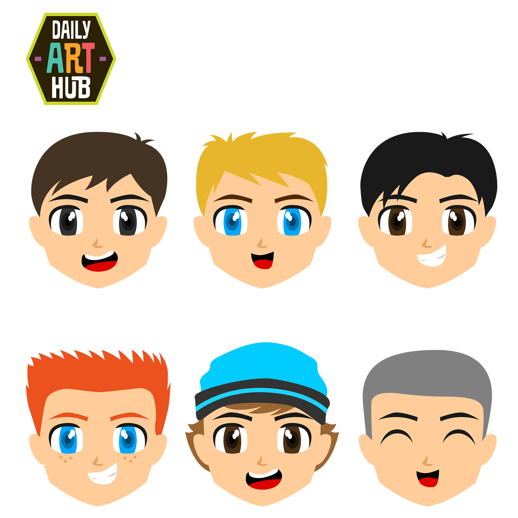 Cute Boys Faces Clip Art Set