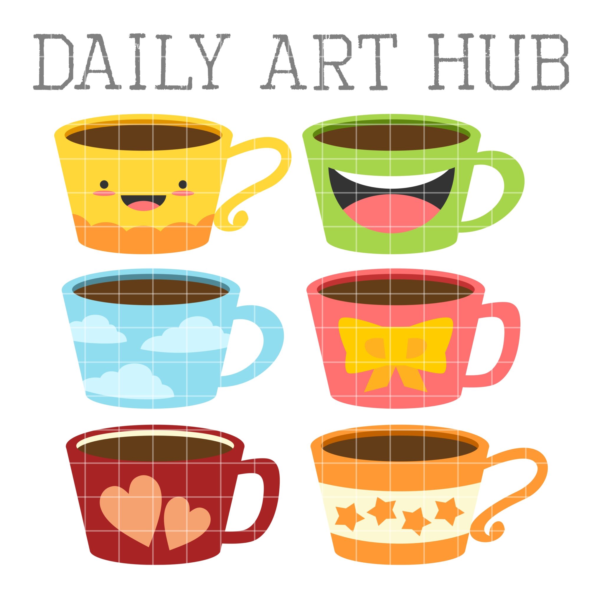 Cute Coffee Mugs Clip Art Set