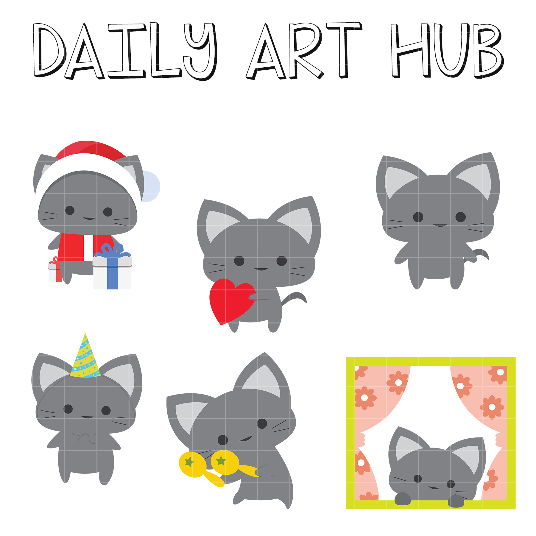 Cute Grey Cat Clip Art Set – Daily Art Hub // Graphics, Alphabets & SVG