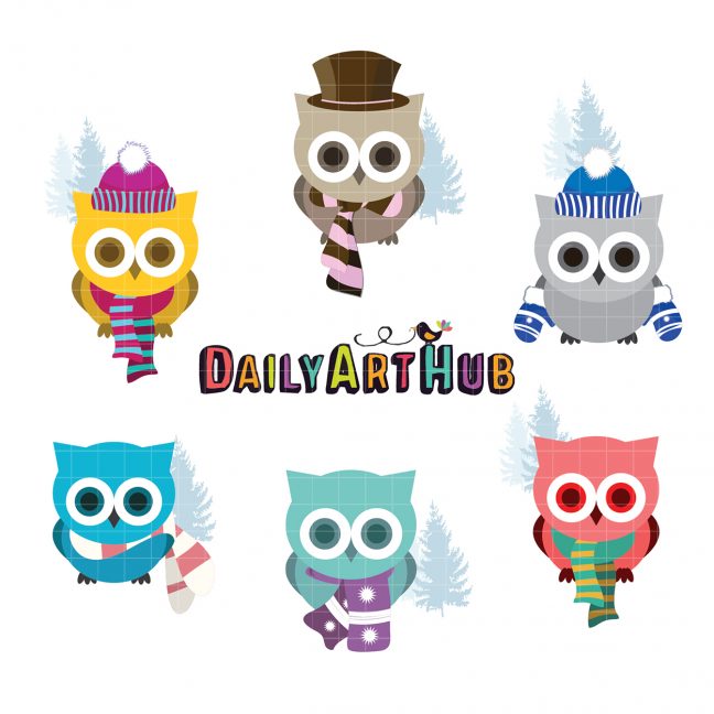 Cute Winter Owls Clip Art Set – Daily Art Hub // Graphics, Alphabets & SVG
