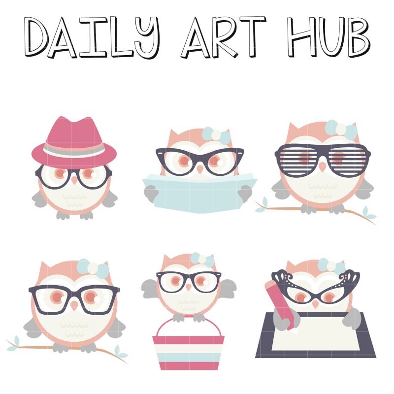 Hipster Owly Clip Art Set | Daily Art Hub - Free Clip Art ...