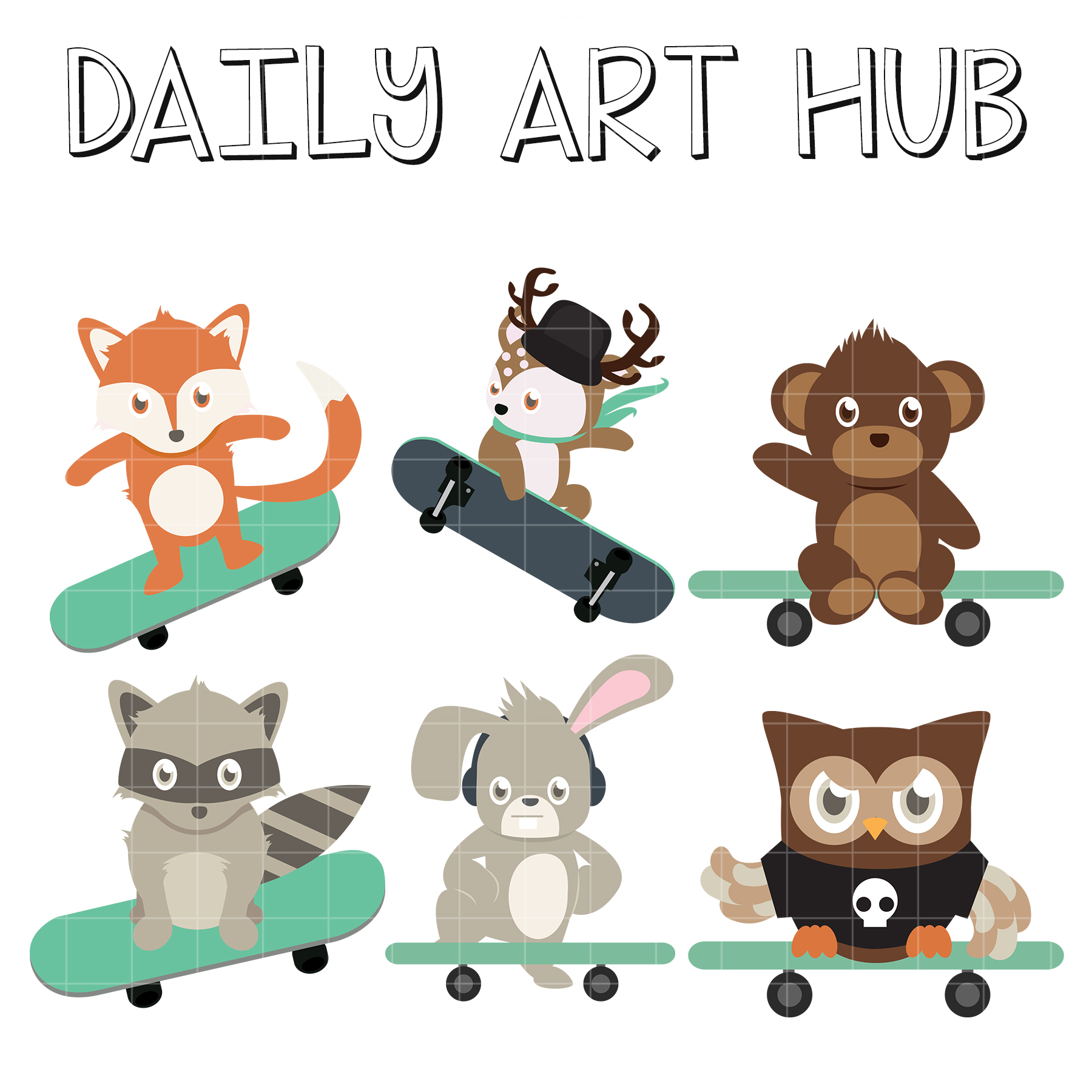 Skateboard Animals Clip Art Set – Daily Art Hub // Graphics, Alphabets & SVG