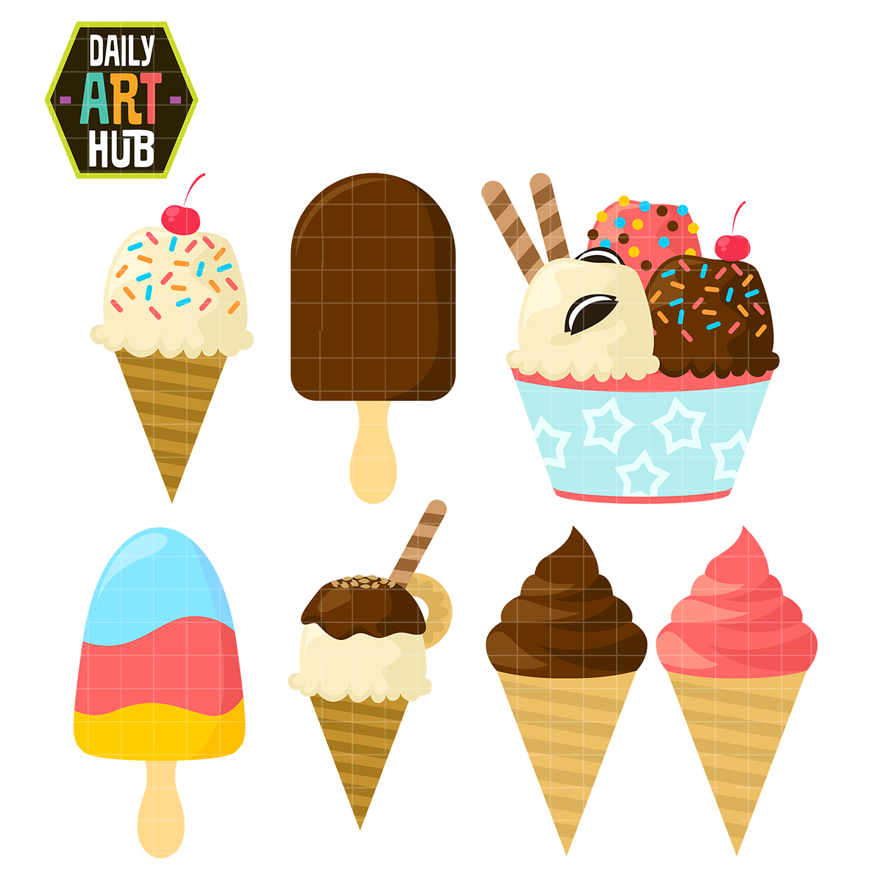 Yummy Ice Cream Clipart Set / Instant Download 14002 