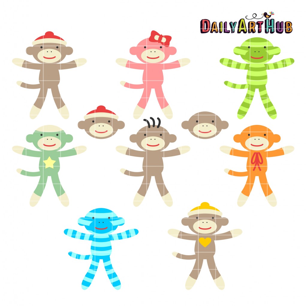 Cute Sock Monkeys Clip Art Set Daily Art Hub // Graphics, Alphabets & SVG