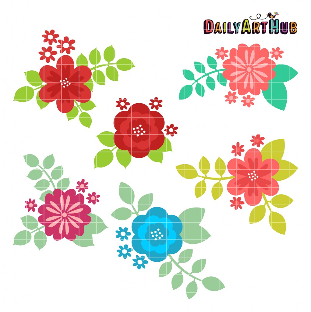 Flowers And Leaves Clip Art Set Daily Art Hub // Graphics, Alphabets & SVG