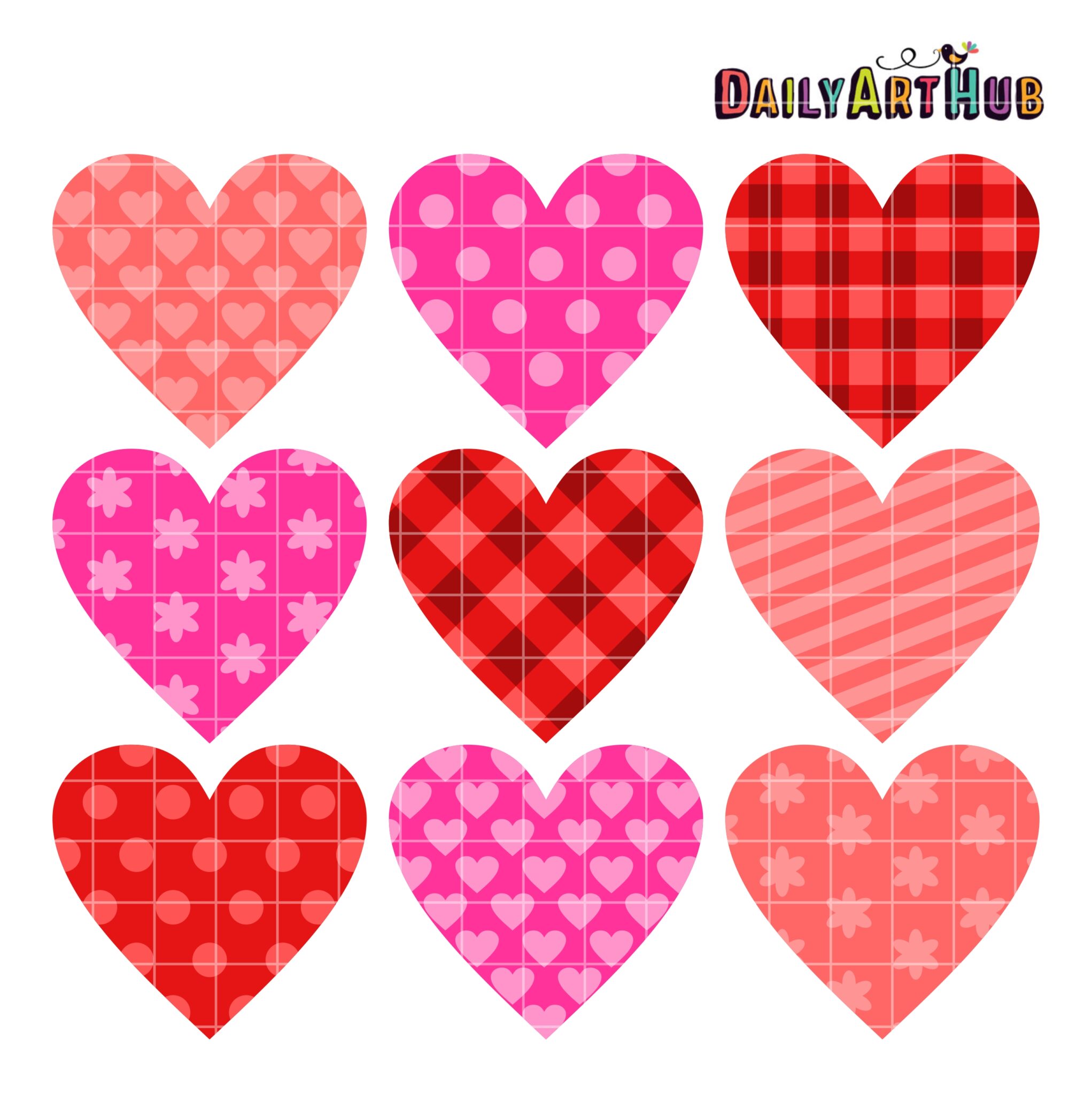 Patterned Hearts Clip Art Set