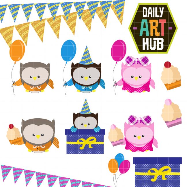 Owl Party Clip Art Set – Daily Art Hub // Graphics, Alphabets & SVG