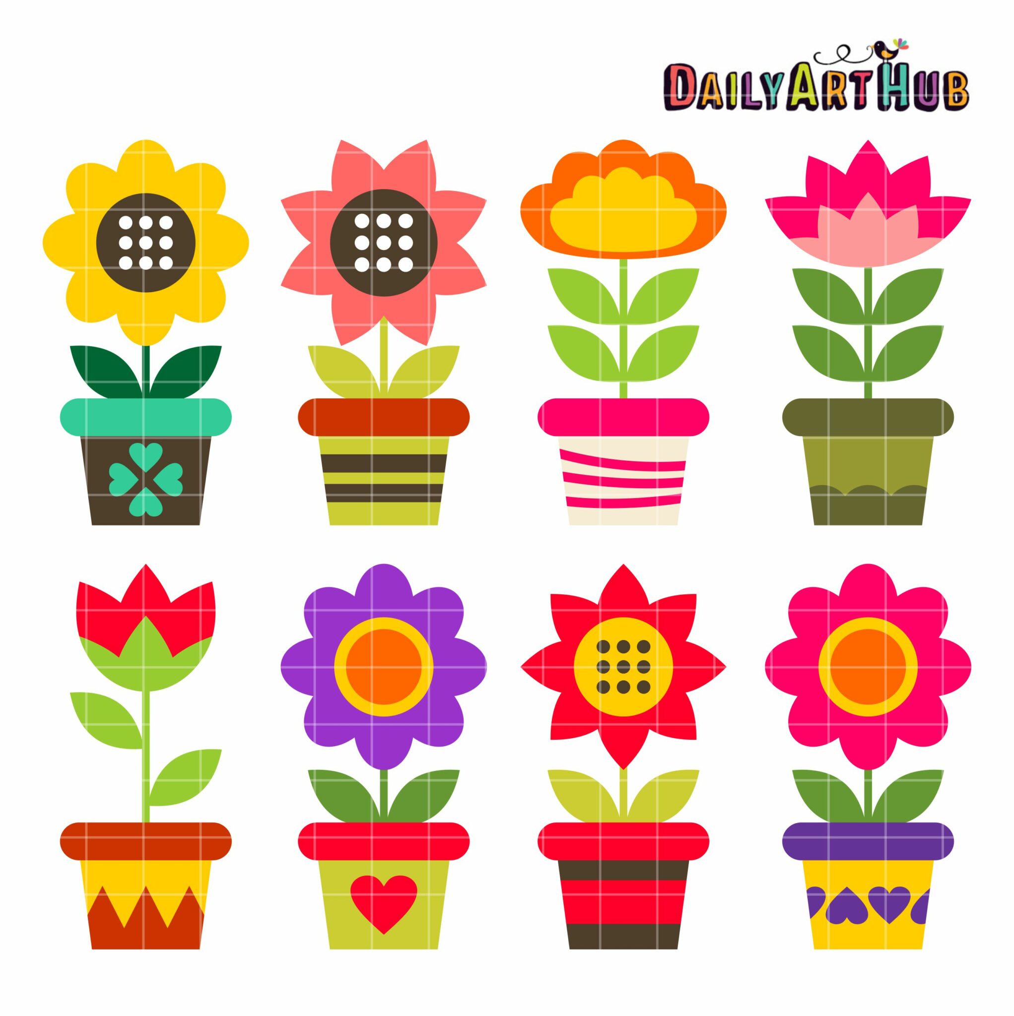 Colorful Flower Pots Clip Art Set – Daily Art Hub // Graphics