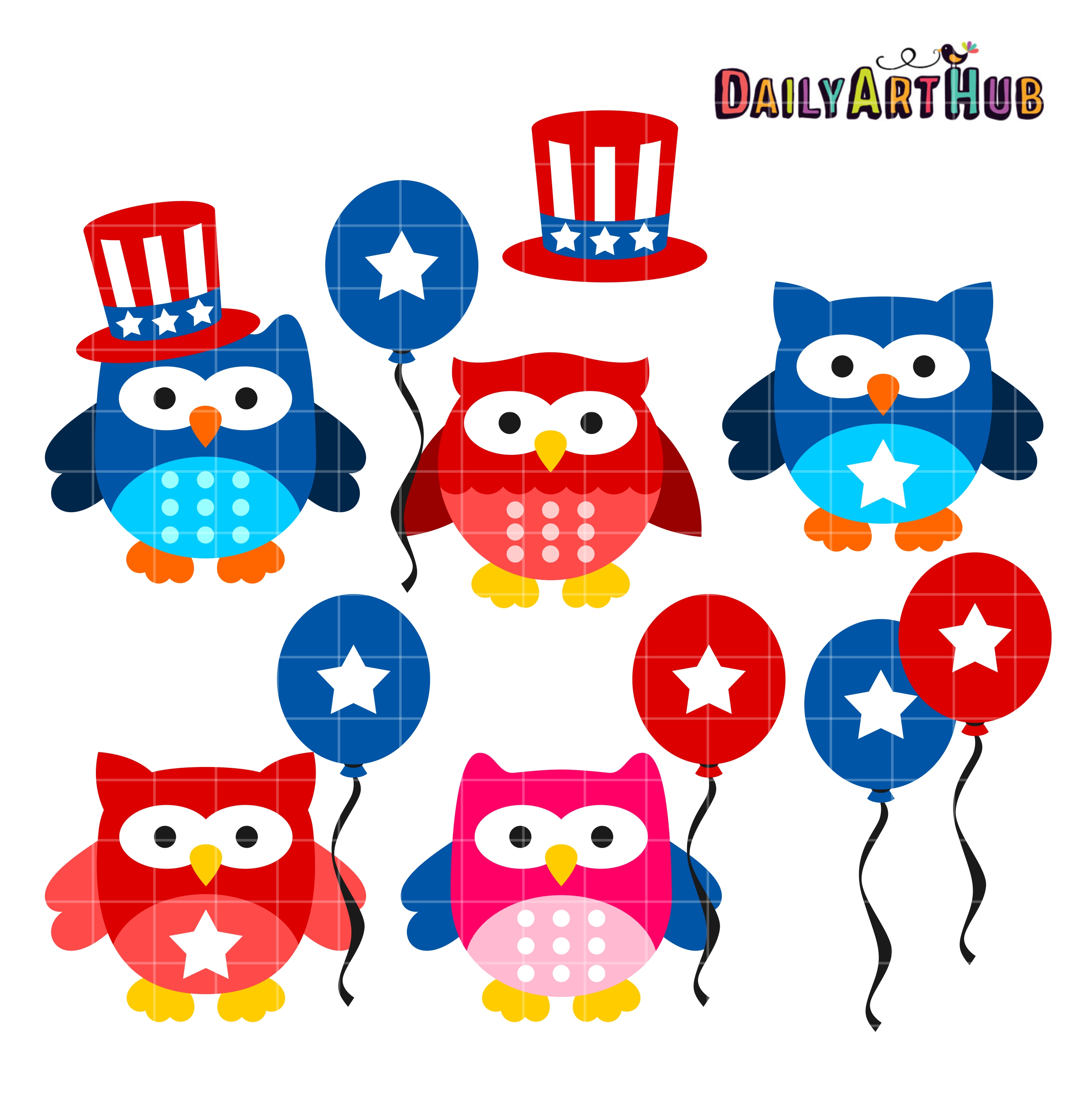 4th Of July Owls Clip Art Set Daily Art Hub Free Clip Art Everyday