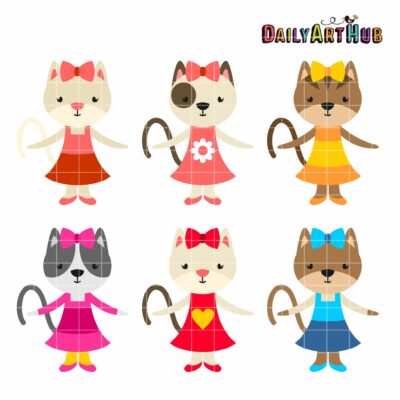 Kitty Girls Clip Art Set