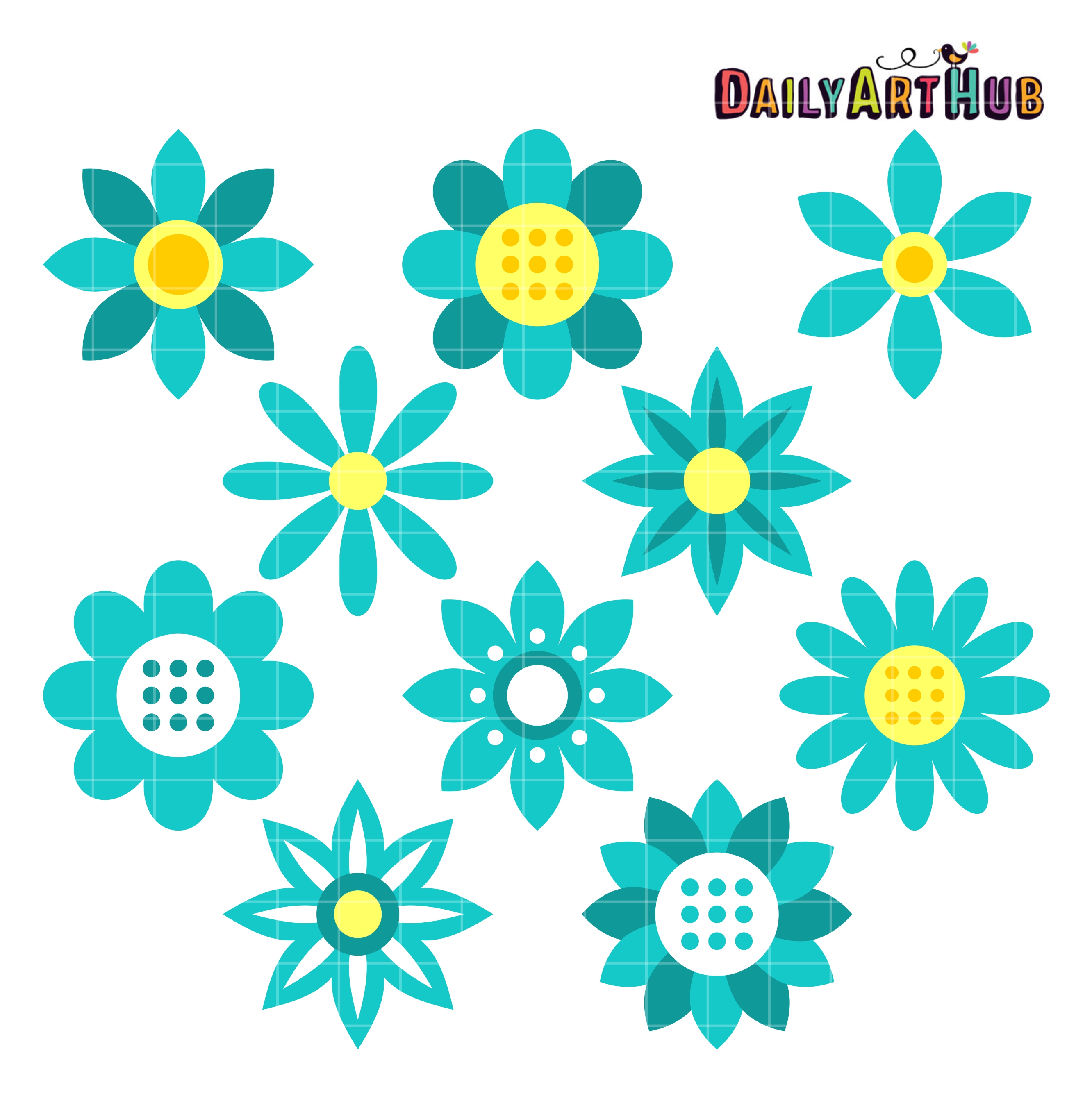 Teal Flowers Clip Art Set Daily Art Hub Free Clip Art Everyday