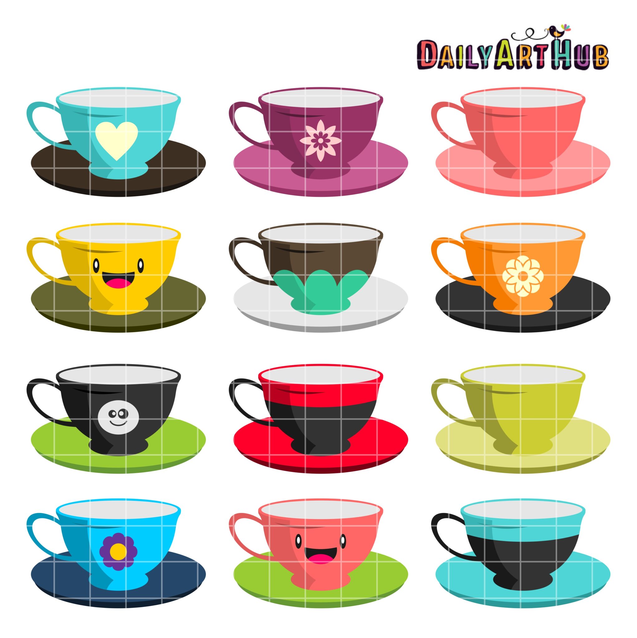 Cute Coffee and Tea Cups Clip Art Set – Daily Art Hub // Graphics