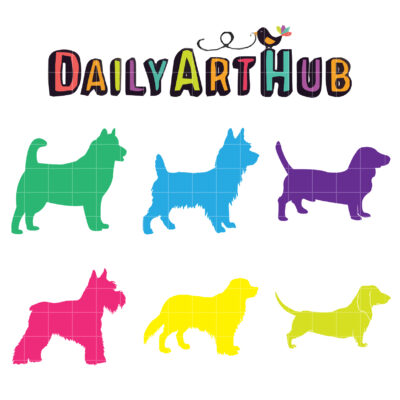 Colorful Dog Silhouettes Clip Art Set