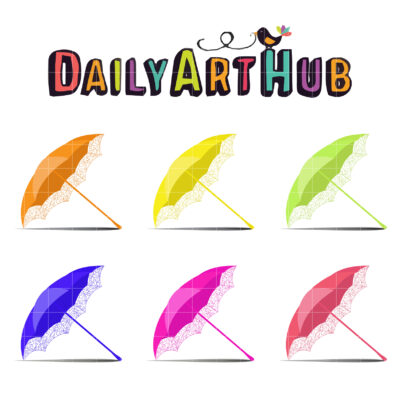 Pretty Colorful Umbrellas Clip Art Set