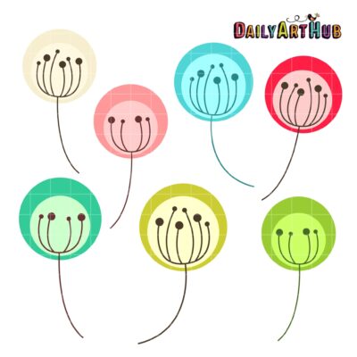 Colorful Dandelions Clip Art Set