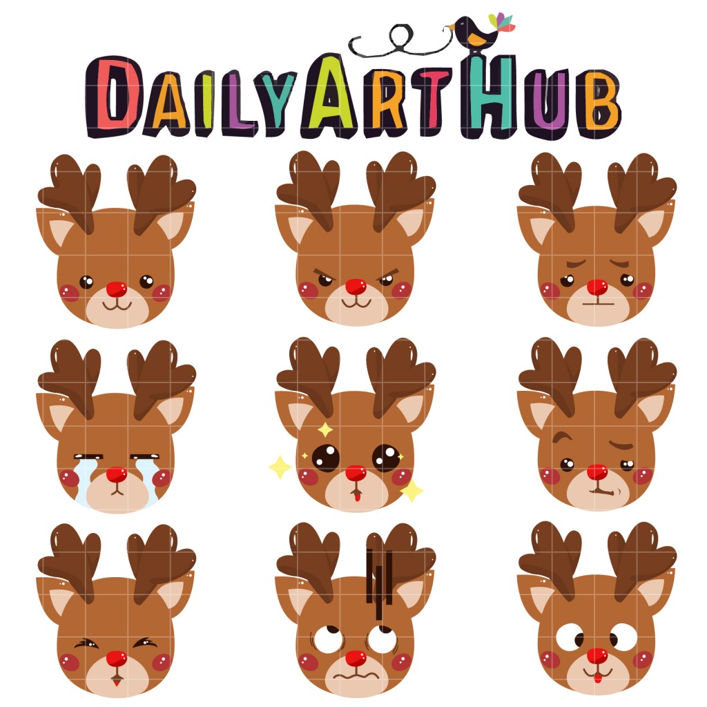 Cute Reindeer Emoticon Clip Art Set – Daily Art Hub // Graphics
