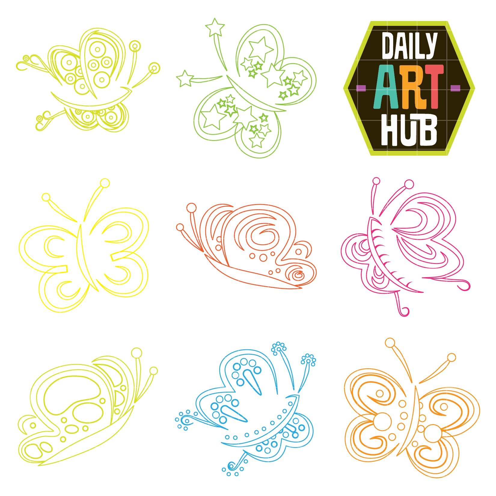 Butterflies Outline Clip Art Set – Daily Art Hub // Graphics, Alphabets &  SVG