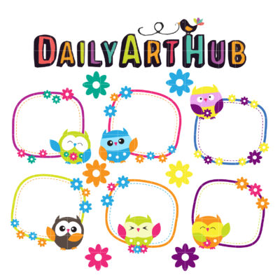Cute Owl Cards Clip Art Set
