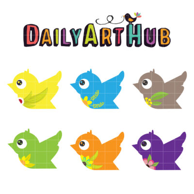 Flower Birdie Clip Art Set