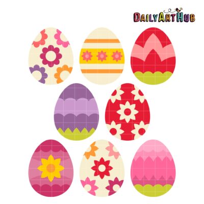 Flower Easter Eggs Clip Art Set