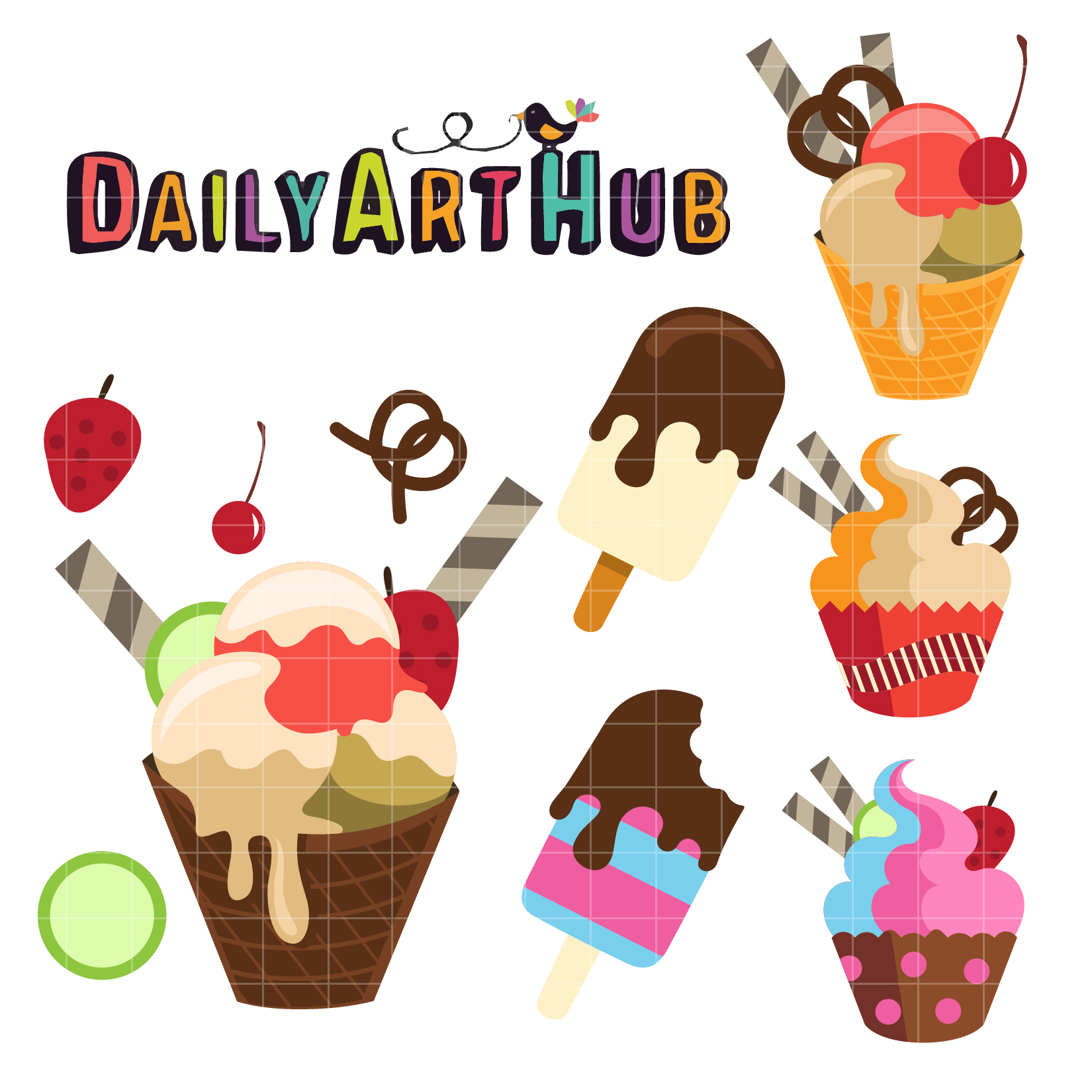 Yummy Ice Cream Clipart Set / Instant Download 14002 