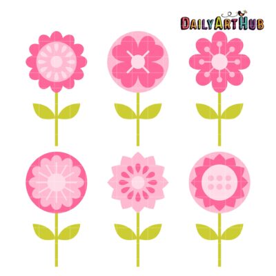 Pink Flowers Clip Art Set