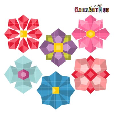 Polygon Flowers Clip Art Set