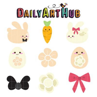 Simple Cute Easter Bunnies Clip Art Set