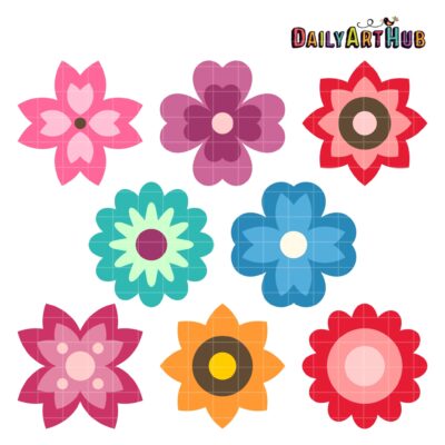 Simple Spring Flowers Clip Art Set