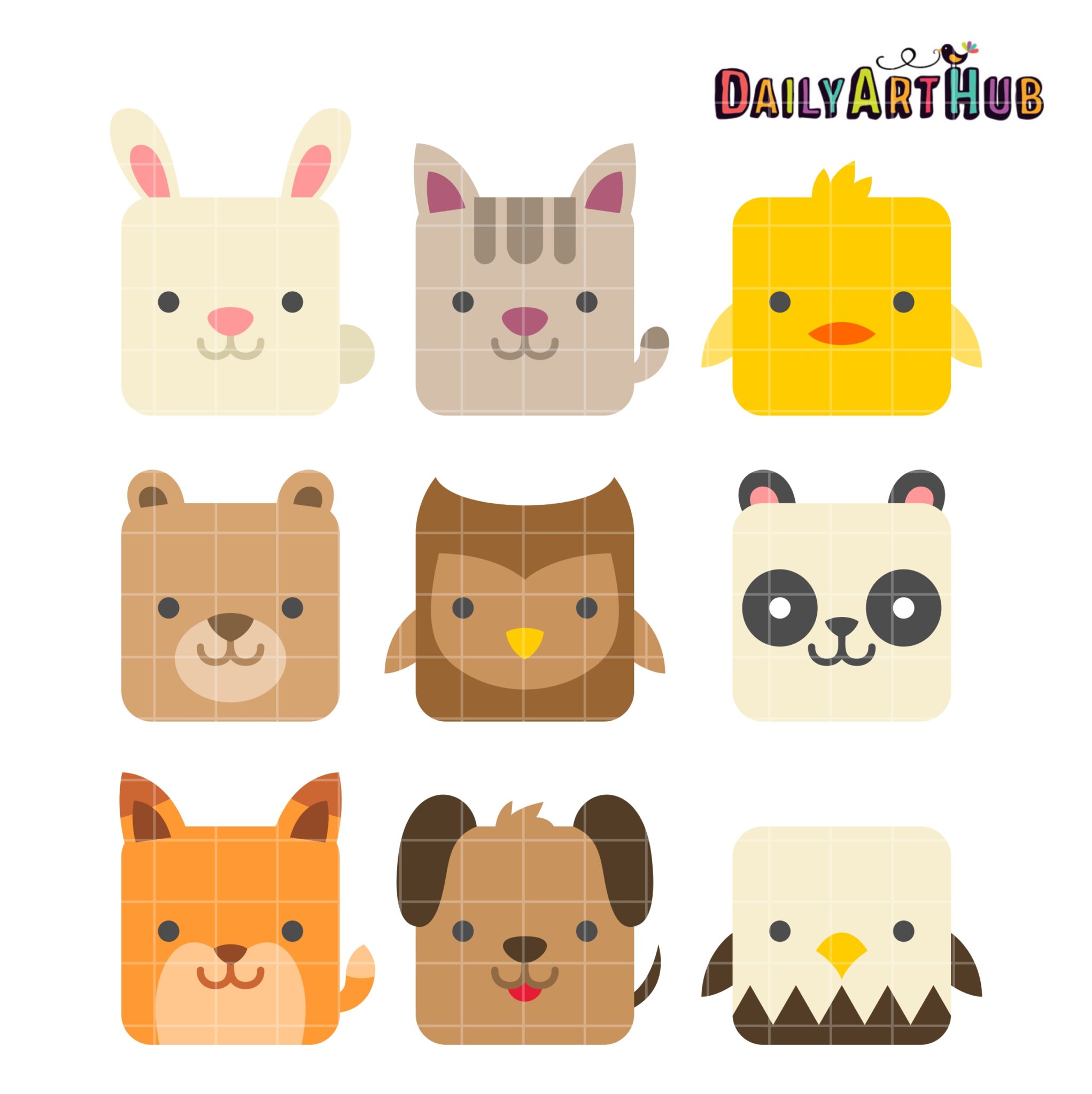 Square Cute Animals Clip Art Set – Daily Art Hub // Graphics, Alphabets &  SVG