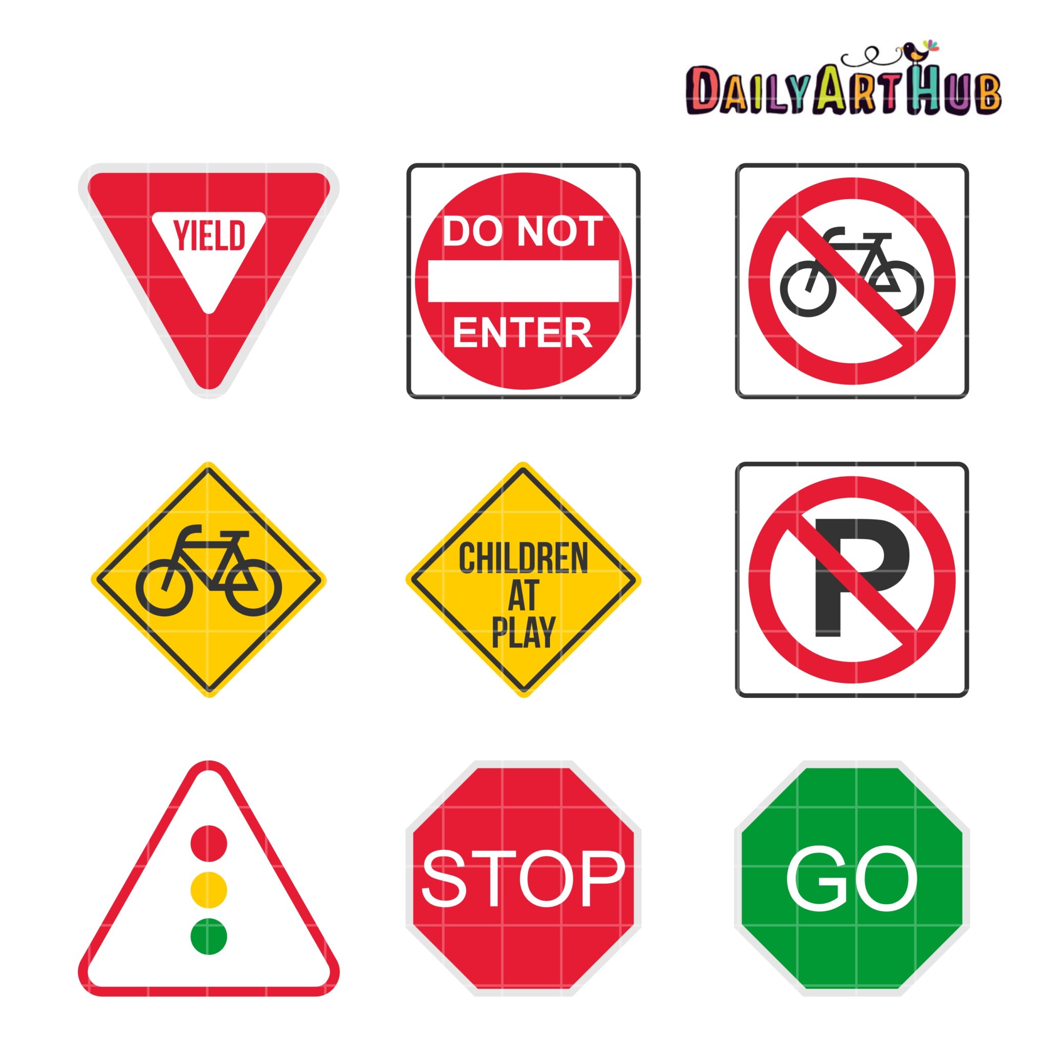 9 Road Signs Clip Art Set
