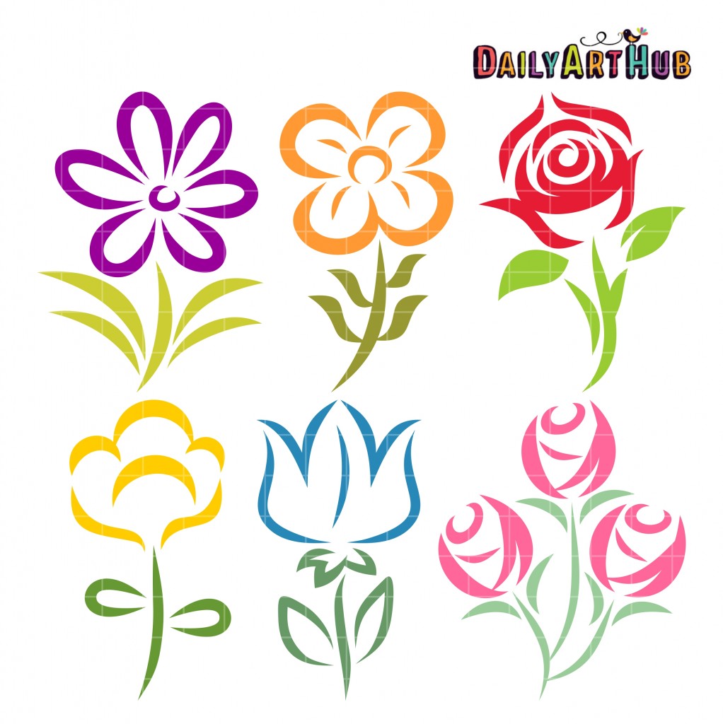 Beautiful Flower Shapes Clip Art Set Daily Art Hub // Graphics
