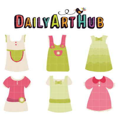 Cute Baby Girl Dress Clip Art Set