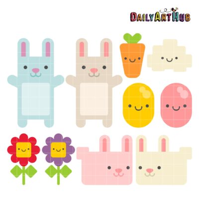 Cute Rabbits Clip Art Set