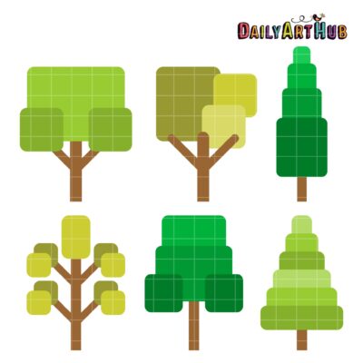 Simple Cute Trees Clip Art Set