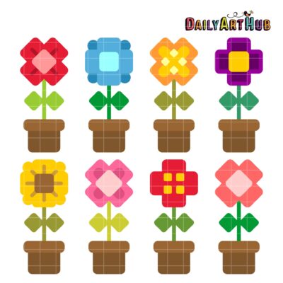 Square Flowers Clip Art Set
