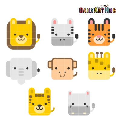 Square Safari Animals Clip Art Set