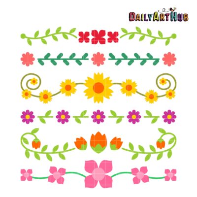 Simple Flower Borders Clip Art Set