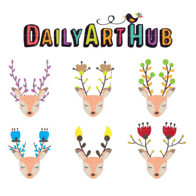 Deer Flower Horns Clip Art Set