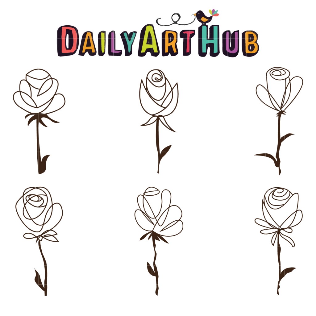 Rose Line Art Clip Art Set Daily Art Hub // Graphics, Alphabets & SVG