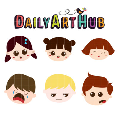 Cute Kids Expression Clip Art Set