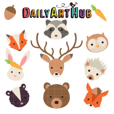 Forest Head Animals Clip Art Set