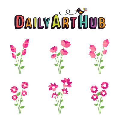 Fuchsia Flowers Clip Art Set