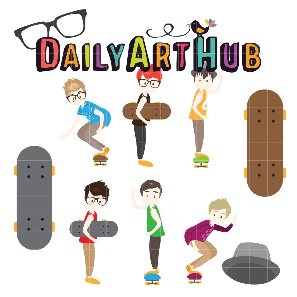 Skater Boys Clip Art Set Daily Art Hub // Graphics, Alphabets & SVG