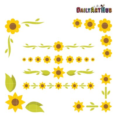 Sunflower Borders And Corners Clip Art Set