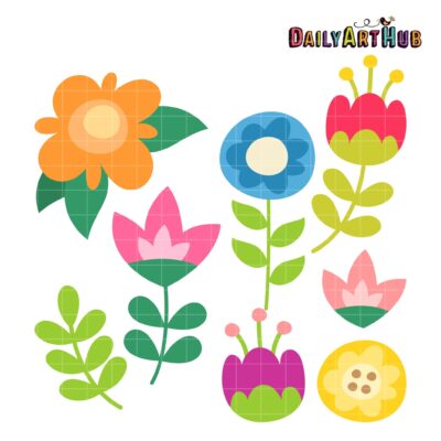 Sweet Cute Flowers Clip Art Set