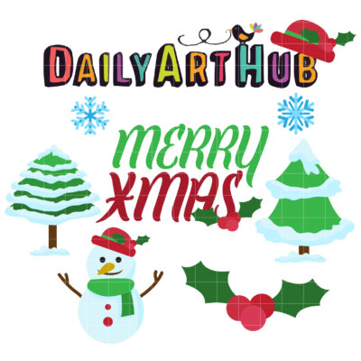 Merry Xmas Elements Clip Art Set