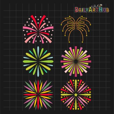 Colorful Fireworks Clip Art Set