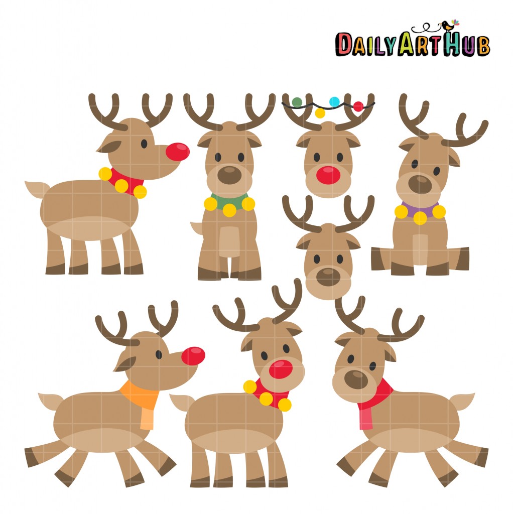 Cute Reindeers Clip Art Set Daily Art Hub // Graphics, Alphabets & SVG