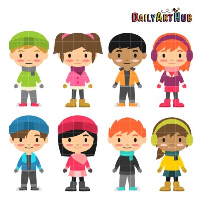 Happy Holiday Kids Clip Art Set